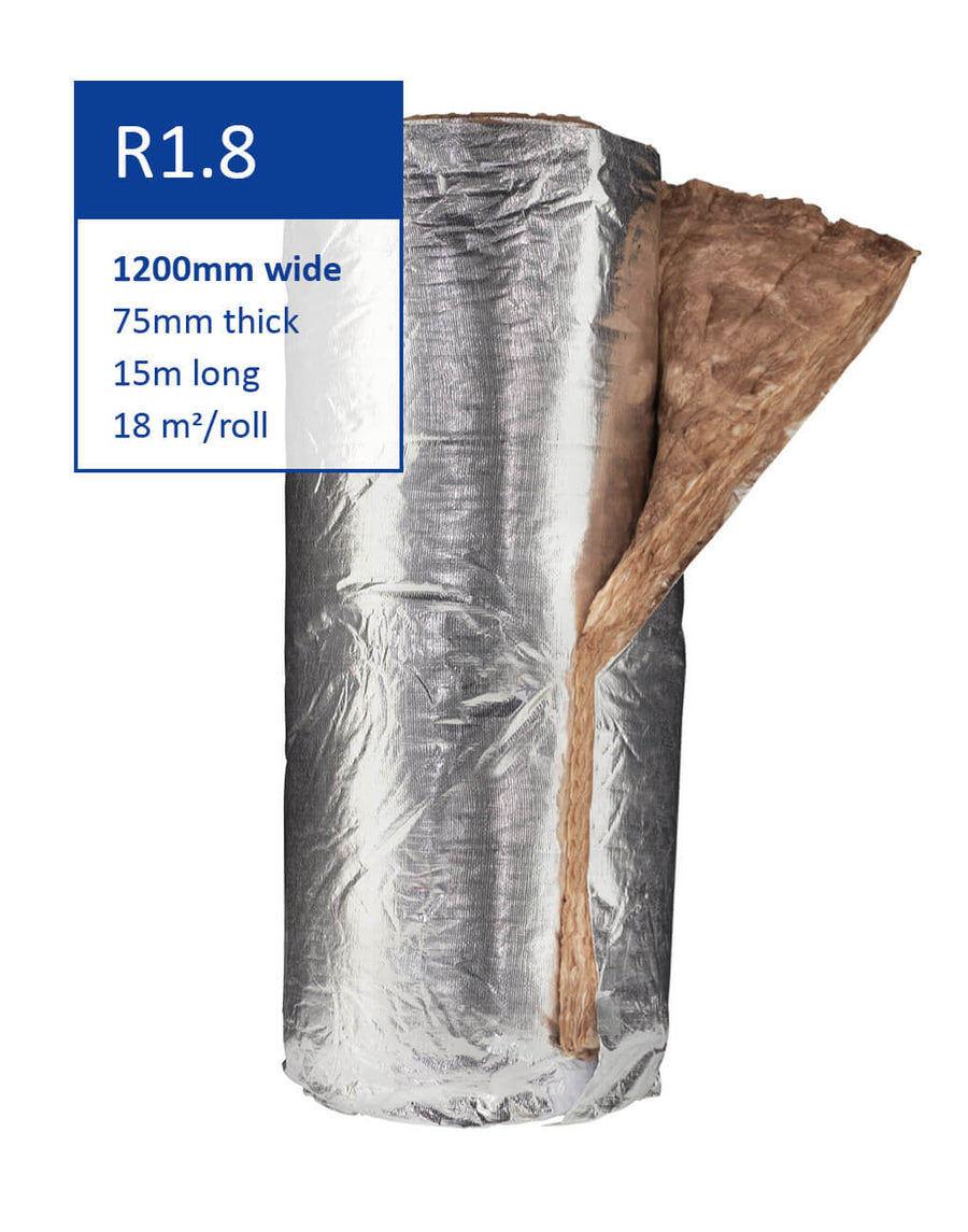 R1.8 Knauf Earthwool Roof Blanket Roll with Foil Facing - 75mm Thick