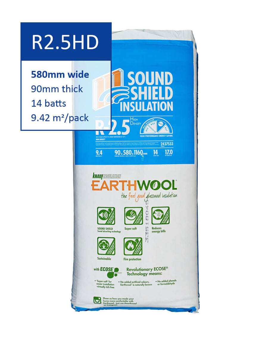 R2.5 Knauf Earthwool Sound Shield Insulation Batts (Suitable for Underfloors)