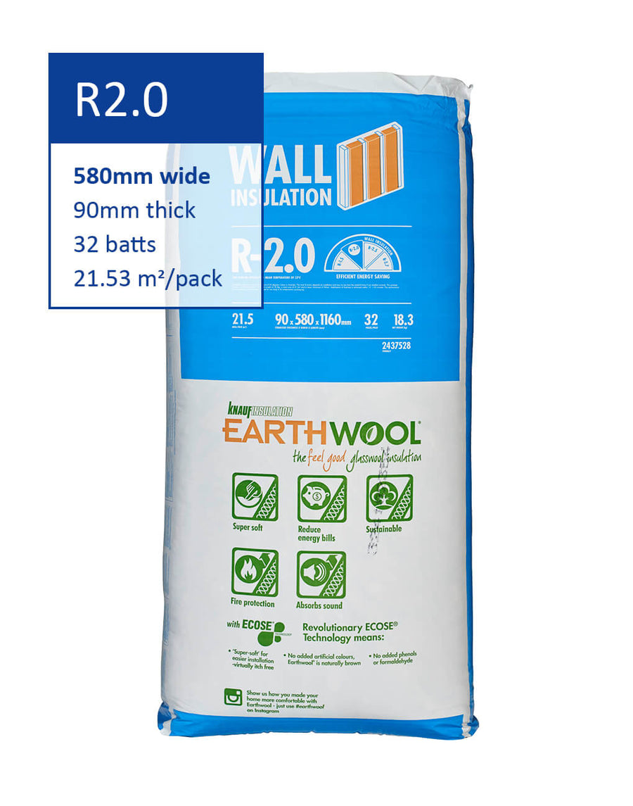 R2.0 Knauf Earthwool Thermal Wall Insulation Batts