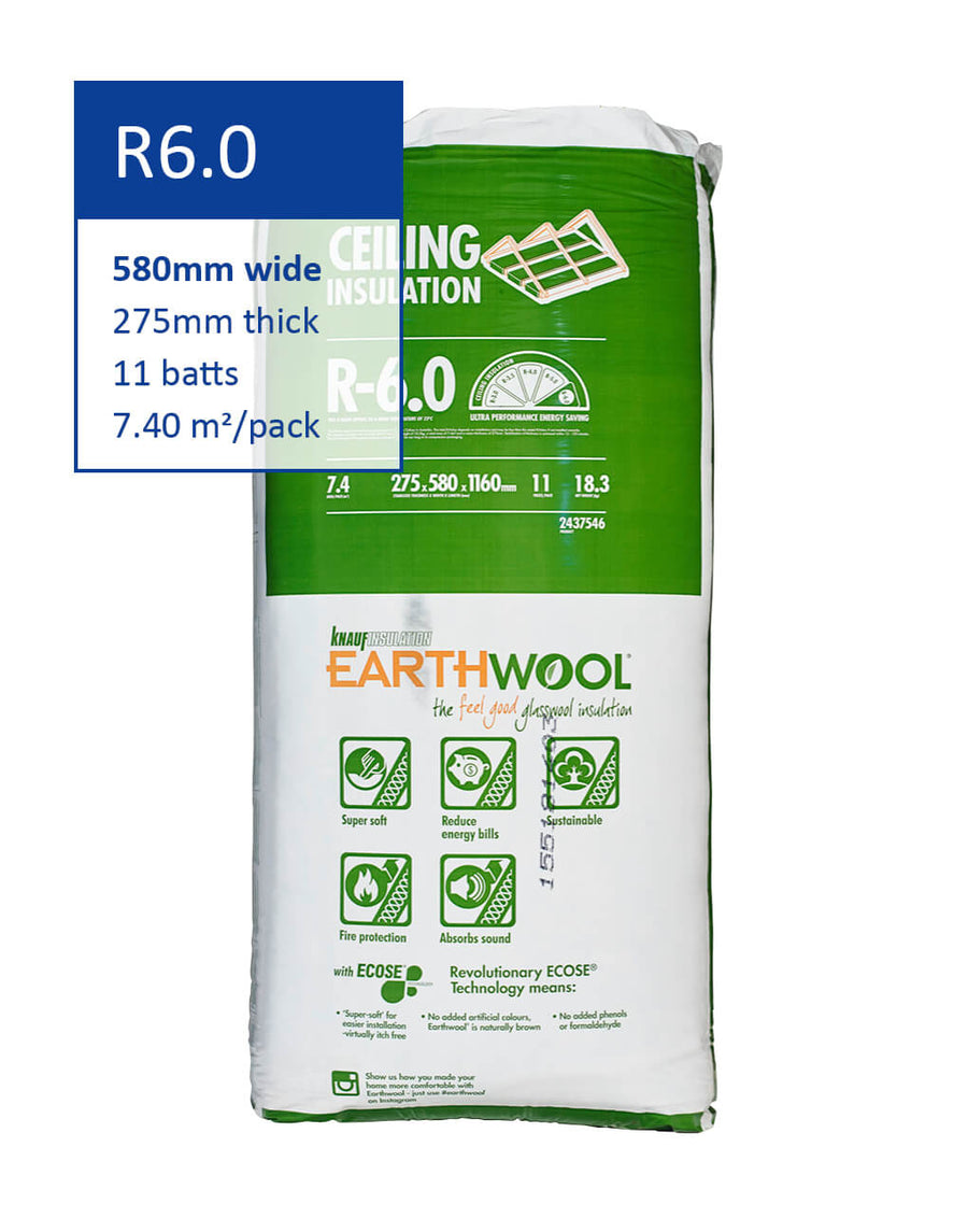 R6.0 Knauf Earthwool Ceiling Insulation Batts