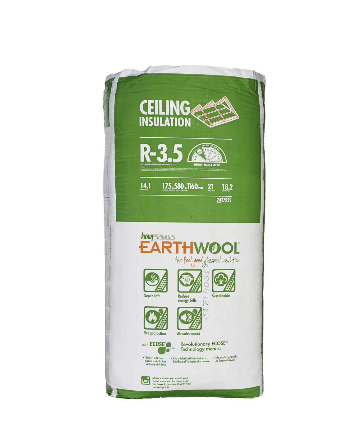 R3.5 Knauf Earthwool Ceiling Insulation Batts