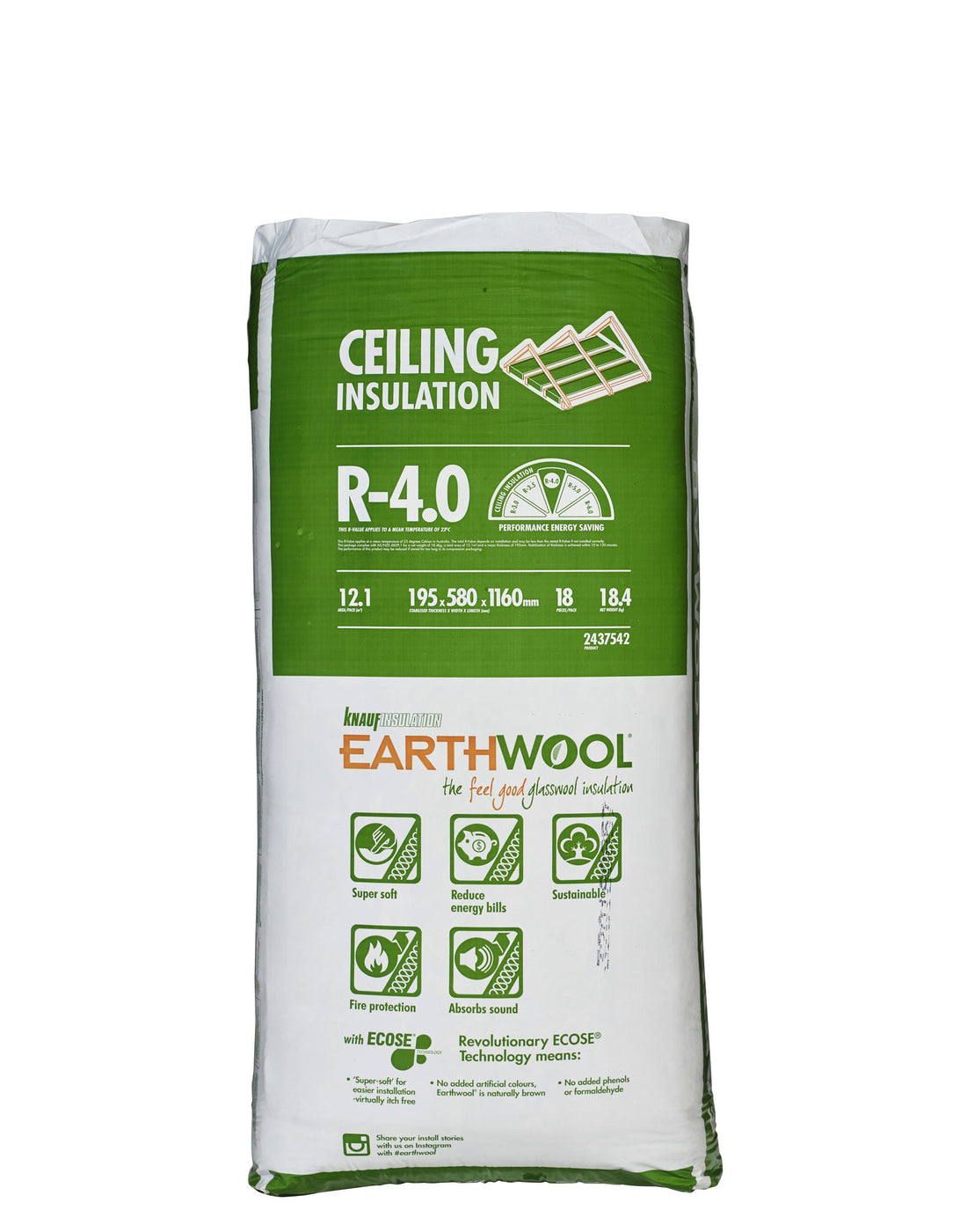 R4.0 Knauf Earthwool Ceiling Insulation Batts