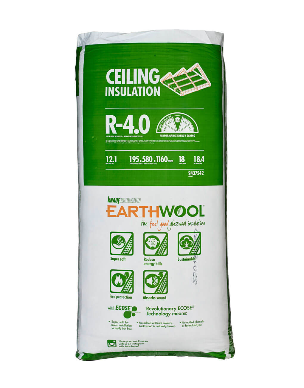 Buy R4.0 Knauf Earthwool Ceiling Insulation Batts